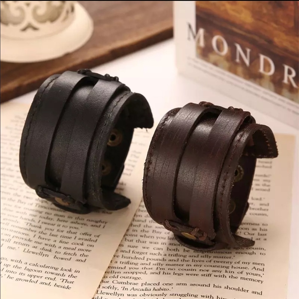 🐘 Genuine Leather Double Wide Bracelet